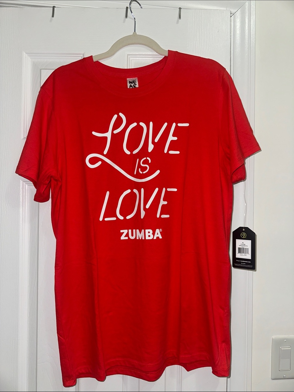 Zumba is Love Fitness Cherry Red Crew Neck Tee Unisex size M/L